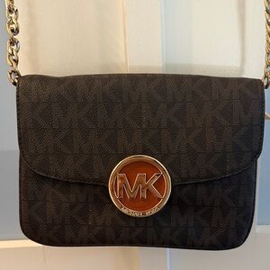 Michael Kors Black and Gold MK Logo Crossbody Bag